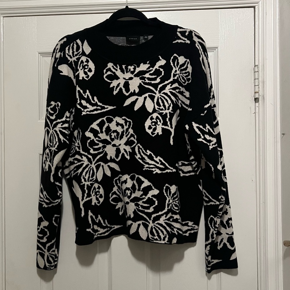 Cyrus Black and White Floral Sweater